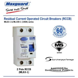 MAXGUARD 40A/ 63A 2Pole 100mA / 0.1A RCCB (ELCB)