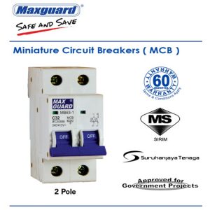 MAXGUARD 2 Pole 6KA Miniature Circuit Breakers (MCB)(6A 10A 16A 20A 32A 40A 63A) 2P