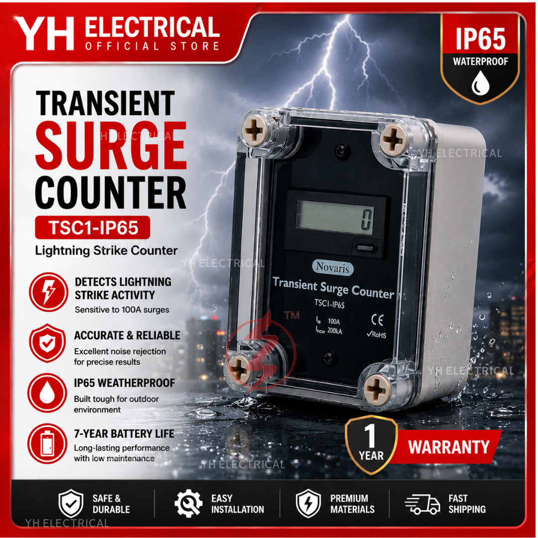 Novaris TSC1-IP65 Transient Surge Counter IP65 Lightning Strike Counter SPD Surge Protection Counter LCD 100A 200kA