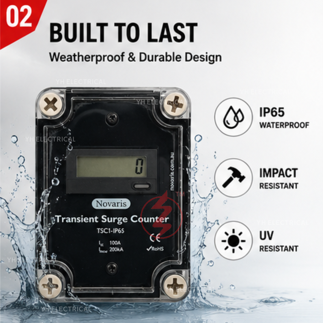 Novaris TSC1-IP65 Transient Surge Counter IP65 Lightning Strike Counter SPD Surge Protection Counter LCD 100A 200kA - Image 3