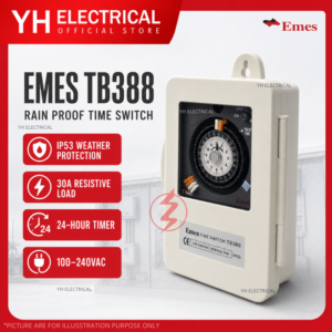 EMES TB388 Rainproof Mechanical Time Switch 30A 100-240VAC IP53 24 Hour Outdoor Timer