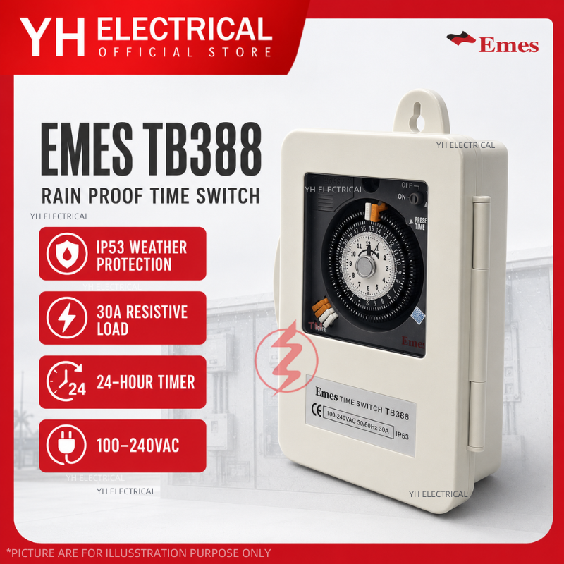 EMES TB388 Rainproof Mechanical Time Switch 30A 100-240VAC IP53 24 Hour Outdoor Timer
