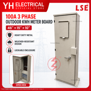 LSE 100A 3 Phase Outdoor KWH Meter Board Metal Box Cabinet 46” x 15” x 10” Lockable Enclosure