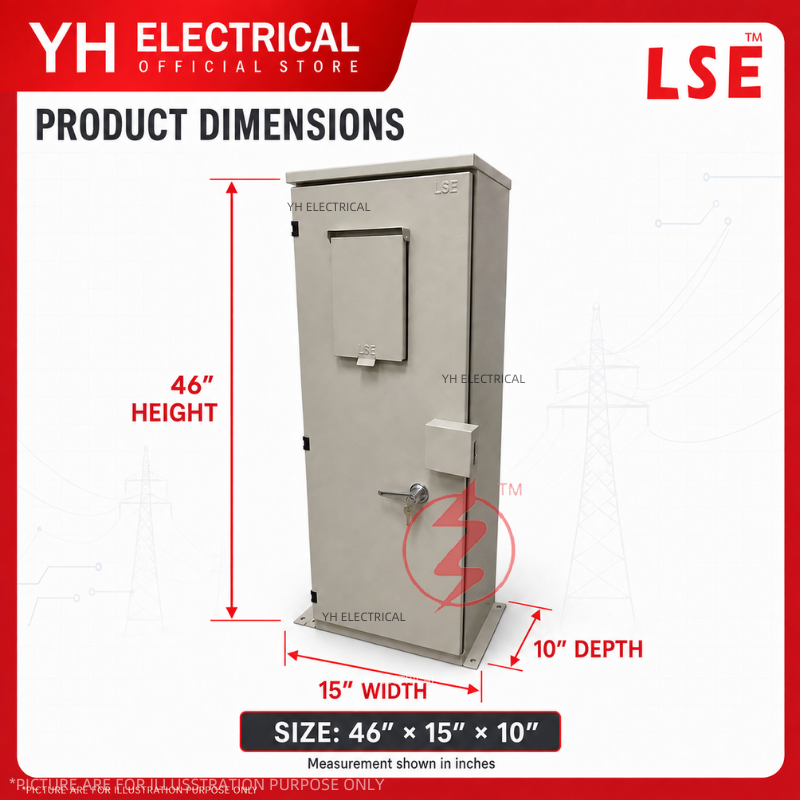 LSE 100A 3 Phase Outdoor KWH Meter Board Metal Box Cabinet 46” x 15” x 10” Lockable Enclosure - Image 2