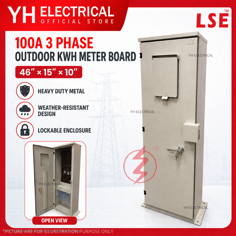 LSE 100A 3 Phase Outdoor KWH Meter Board Metal Box Cabinet 46” x 15” x 10” Lockable Enclosure